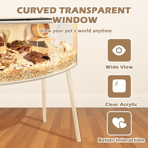 Prolee Hamster Cage with Curved Design,Chew Proof Wooden Hamsters Enclosure with Leg Stand and Openable Top or Gerbils,Hamster Habitat - size: 24.0"L x 16.0"W x 16.0"H