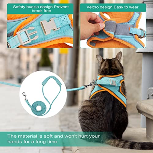 ORIA Pet Harness, Dog Harness, Cat Harness and Leash Set, Breathable Pet Vest, Reflective Strips Jacket for Small Kitten, Puppy, Rabbit, Orange and Blue, 6.6 to 11lb - size: X-Small
