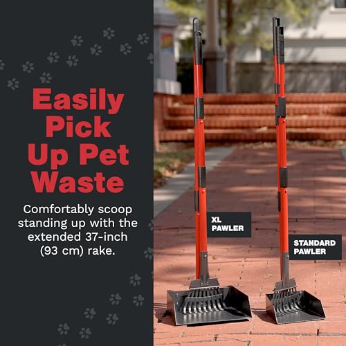 Pooper Scooper for Dogs with Long Handle Rake & Tray, Heavy Duty | Pawler Rustproof Aluminum Poop Scooper Set with 36+" Handles for Yard, Grass, Dirt & Gravel - color: 2 Piece Set - Standard