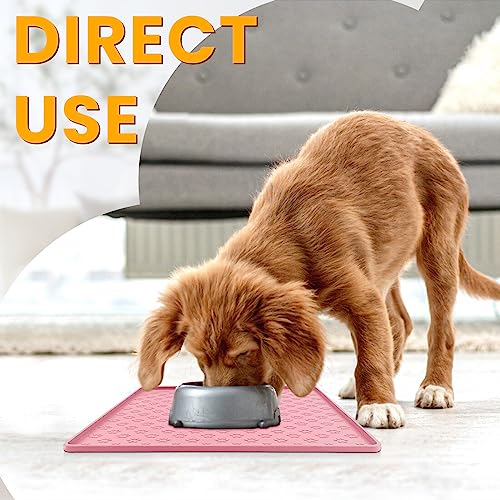Ptlom Pet Placemat for Dog and Cat, Waterproof Non-Slip Silicone Feeding Bowl Mat Prevent Food and Water Overflow, Puppy Dish Feeder Fountain Trays Suitable for Medium and Small Pets, Pink - color: Pink, size: 11.8"L x 11.8"W