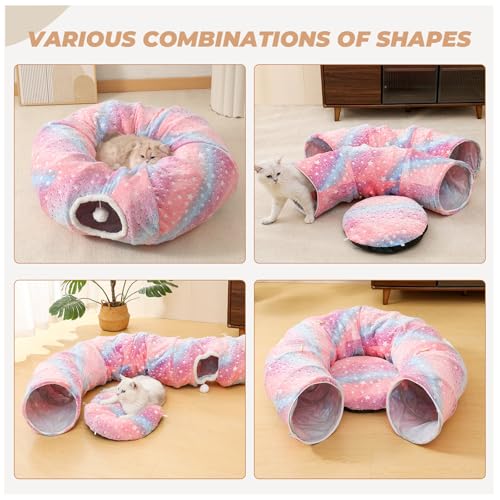 Under Christmas Tree Large Cat Tunnels Bed Tube for Indoor Cats Glows in The Dark Cat Tunnel with Cushion and Plush Ball Toy Longer Playground Toys for Dog Puppy Kitten Rabbit Pet Rainbow - color: Rainbow Bed