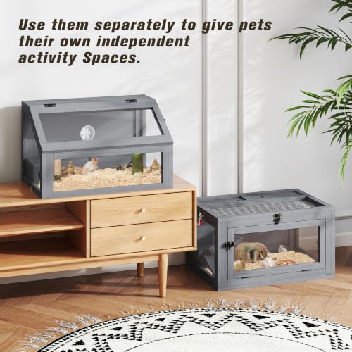 COZIWOW 2-Tier Hamster Cage, Large Rat Cage and Habitat with Ramps, Openable Top, Detachable Small Animal Cage for Hedgehogs, Gerbil, Mouse, Wooden Frame with Acrylic Panel, Gray - color: Gray