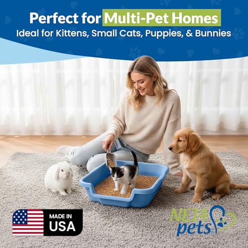 KittyGohere Senior Cat Litter Box Small with Scoop, 2 Pack Blue | Open Top Low Entrance Kitty Litter Box With With Long-handle Jumbo Scoop, Lightweight & Durable Litters Box, Made in USA - color: Little Boy Blue, size: Small(2 Pack) with Scoop