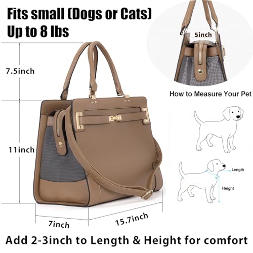 Fashion Pet Carrier Dog Cat Carrier Purse Soft-Sided Leather Handbag Pet Tote Bag for Small Dogs Puppy and Cats TSA Airline Approved (Khaki) - color: Khaki