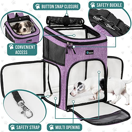 PetAmi Dog Backpack Carrier, Airline Approved 4-Way Entry Cat Backpack Carrier, Ventilated Mesh, Collapsible Pet Carrier for Small Puppy, Kitten, Hiking, Travel Car, Vet, up to 18 lbs, Purple - color: Purple