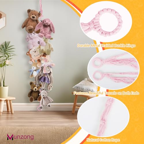 Munzong Stuffed Animal Storage Chain 80 Inch, 4pcs Pink Wall Hanging | Stuff Animals Organizer with 80 Clips Cotton Toy Display Chain Toys Organizers Holder for Room Wall Corner Decor - color: Pink, size: 4 Pack