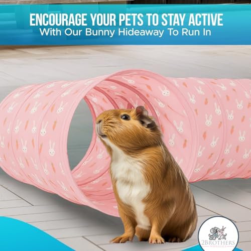 Tunnels with 3-Way Entrance - Cozy, Washable Guinea Pig Hideout - Interactive Cage Toys (Pink Bunnies) - color: Pink Bunnies