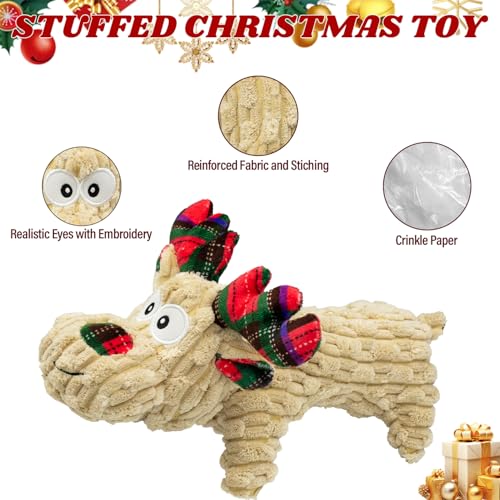 Dog Toys Squeaky Interactive Deer Shape Toy | Puppy Teething Chew Toy, Stuffed PP Cotton, Crinkle Sound Paper Tail, Large Medium Small Breeds - style: Christmas Deer Wide Velvet
