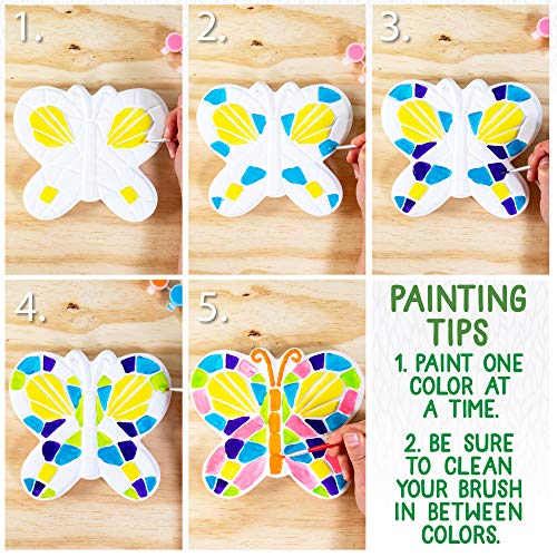 Creative Roots Mosaic Butterfly Stepping Stone Kit, Includes 7-Inch Ceramic Stepping Stone & 6 Vibrant Paints, Paint Your Own Stepping Stone, DIY Stepping Stone for Kids Ages 8+ White - style: Butterfly