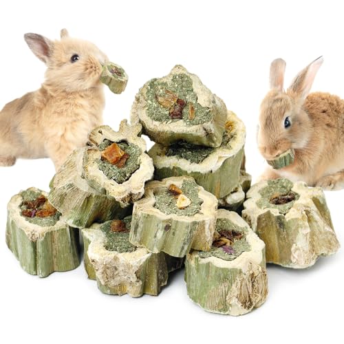 Fhiny Rabbit Chew Toys Natural Papaya Wood Treats Small Pet Molar Snacks Contain Grass Apple Carrot and Purple Sweet Potato Filling for Bunny Hamsters Guinea Pigs Chinchillas Teeth Grinding(0.44 lb)