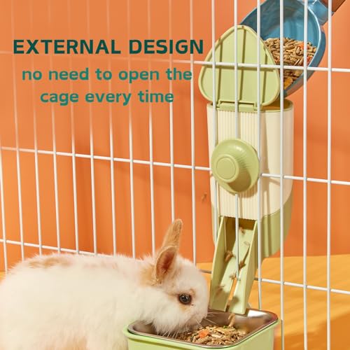 Rabbit Hay Feeder, 3-in-1 Feeding Set with Food Bowl and Hanging Funnel for cage, Hay Rack for Bunny Guinea Pig Chinchilla (Green) - color: Green