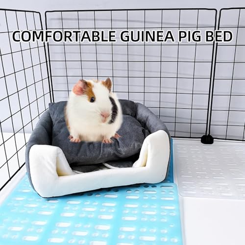 Guinea Pig Bed,Fleece Bunny Hideout House,Warm Rabbit Sleeping Bed with Pee Pad,Winter Large Hiding Hut for Hamster Ferret Rat Chinchilla Hedgehogs,Grey - color: Grey