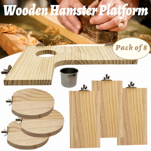 8 Pcs Wooden Hamster Cage Platform Set Wood Juvenile Chinchilla Shelves, Squirrel L-Shape Corner Ledge with Hole Cooling Standing Board Rat Cage Accessories for Gerbil Small Animal Climbing - size: 8PCS