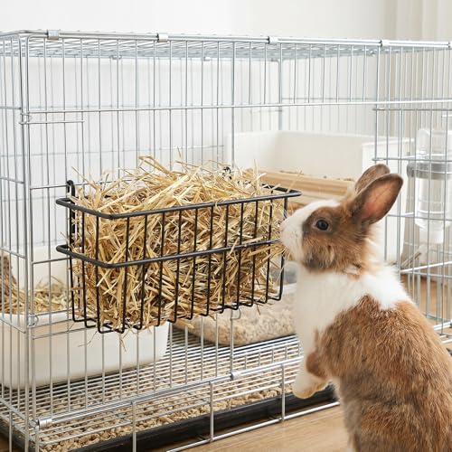 Rabbit Hay Feeder, Metal Wire Basket with Hooks for Guinea Pig Cages | Open wire design keeps hay accessible and helps reduce cage mess for rabbits, guinea pigs and chinchillas.