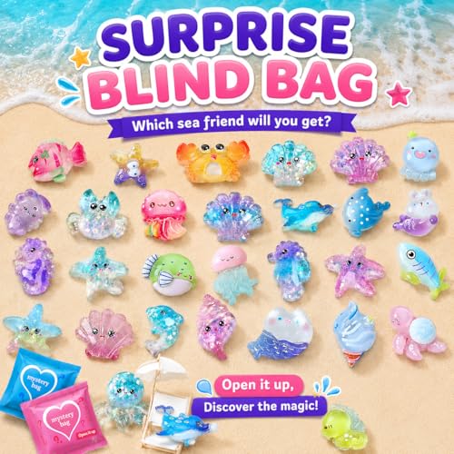 100PCS Ocean Mystery Blind Bags Mini Resin Animals, Cute Sea Creature Blind Box Surprise Toys, Tiny Figures for Kids Ocean Animal Collectibles for Party Favors DIY Crafts Phone Decor Classroom Prize - color: 100pcs Ocean