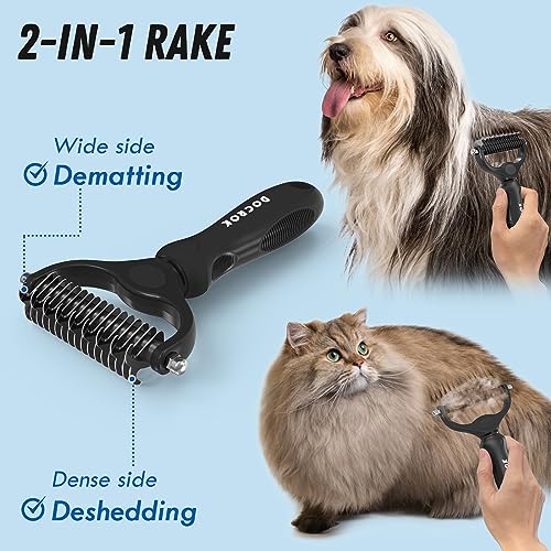 Docrok Pet Grooming Combo: Undercoat Rake, Dematting Deshedding Brush for Long-Haired Dogs and Cats, Black | Dematting Deshedding Undercoat Rake, Cat Brush Dog Brush Shedding Tool for Long Matted Haired Pets - color: Black