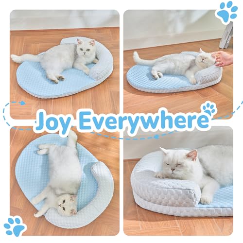 Summer Cat Cooling Mat Cooling Mat for Cats with U-Pillow | Cooling Soft and Comfortable Washable Removable Non-Slip Bottom - color: Blue against Grey