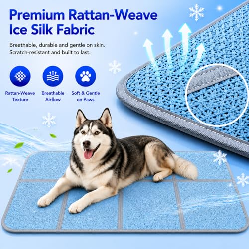 Extra Large Dog Cooling Mat，47x30 in Twice The Ice Sensation | Newly upgraded weaving structure，Polymer ice sensitive material，The ice sensation is twice as strong - size: 47x30 in