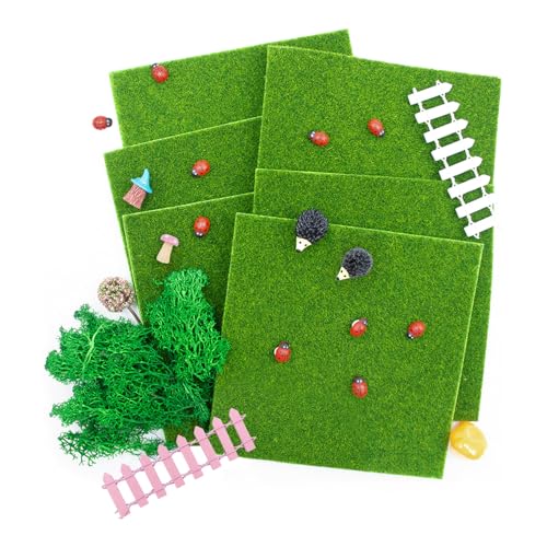 Fairy Garden Kit, 25 Pack, Fake Grass Mat and Miniatures Figurines Set, Fairy Garden Accessories, Micro Landscape Ornaments, DIY Mini House Decor