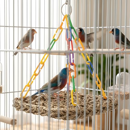 Natural Grass Bird Hammock, Climbing Perch for Pets | Woven grass pad fits cages and reptile tanks; 7.09x7.09in size provides climbing and resting space for small pet owners