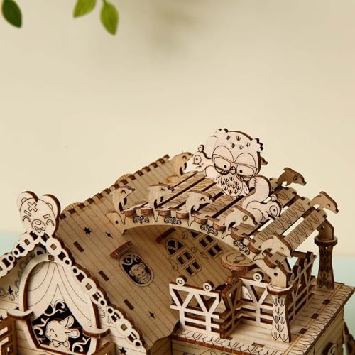 3D Wooden Puzzle for Adults, Animals Forest Party DIY Wooden Music Box with LED Light, Self-Assembly Mechanical House Building Kit Handicraft, Birthday Gift for Women Men, Home Decor, 174 pcs - style: Forest Party House