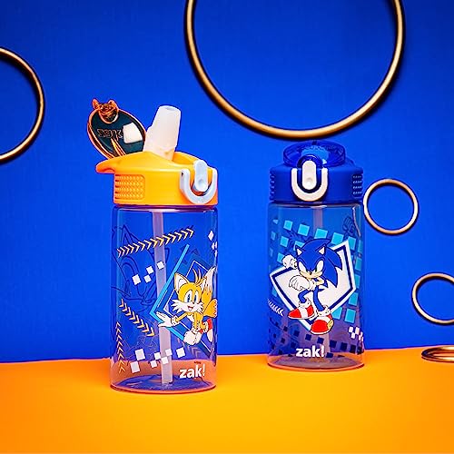 Zak Designs Sonic Kids' 2-Pack Leak-Proof Water Bottles With Straw, Handle and Pop-Up Spout Cover - color: Sonic, Tails