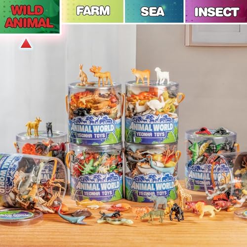 60 Piece Animal Figures with Gift Box, Safari Jungle Animal Figurines | Realistic Small Plastic Animal Figure Sensory Bins, Jungle Party Favors, Cupcake Topper, School Education, Birthday Gifts for