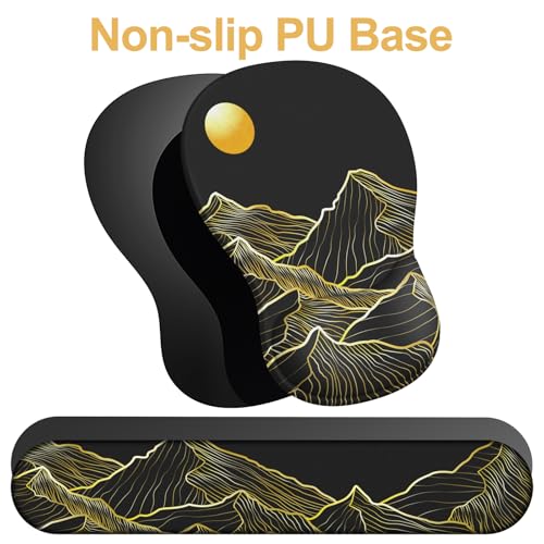 Ergonomic Mouse Pad with Wrist Rest and Keyboard Wrist Rest, Gel Mousepad and Wrist Rest for Computer Keyboard, Pain Relief, Non-Slip PU Base, Black Mouse Pad with Wrist Support for Gaming, Mountain - color: Mountain