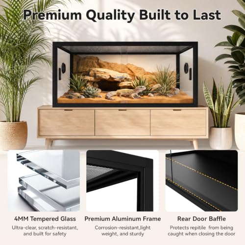 50 Gallon Reptile Enclosure 37" x 18" x 18", Front Opening Reptile Enclosure with Tempered Glass Doors, Safety Lock & Screen Top Ventilation, for Bearded Dragon, Ball Python, Snake, Gecko - color: Black, size: 37" x 18" x 18"