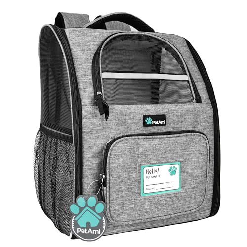 PetAmi Dog Backpack Carrier Airline Approved Cat Pet Puppy Bag, Grey | Ideal for Small Medium Large Pet up to 18 lb, 2 Side Entry Structured No-Collapse Frame, Ventilated Bookbag for Hiking Travel - color: Heather Gray