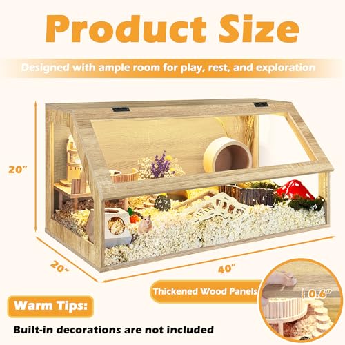 PROLEE Hamster Cage Large Chewproof, 40" x 20" x 20" Sloped Mice and Rat Habitat with Clear View, Solid Built with Lockable Design and Openable Top (White Oak) - color: White Oak