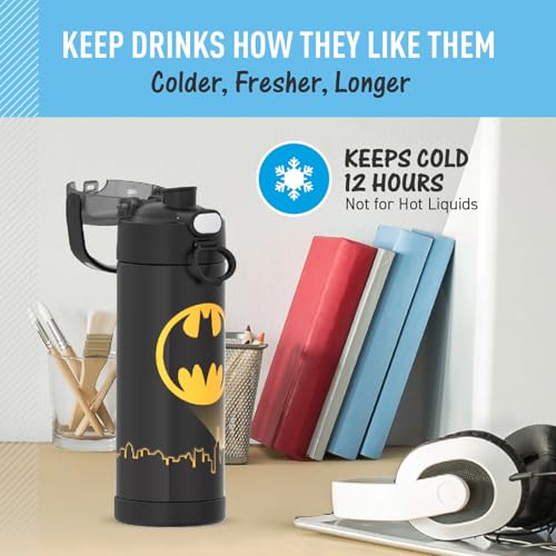 THERMOS FUNTAINER Water Bottle with Spout, 16oz, Batman | Kids Stainless Steel Insulated Water Bottle, Keeps Drinks Cold Longer for School & Play, BPA-Free - color: Batman, size: 16 Ounces