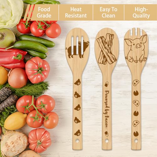 GLOBLELAND 6 Pcs Cute Pigs Wooden Spoons Utensil Set | Bamboo Carving, Engraved Cooking Spatula, Foods Bacon Design, Kitchen Cooking Utensils, House Warming Gift - color: Pig
