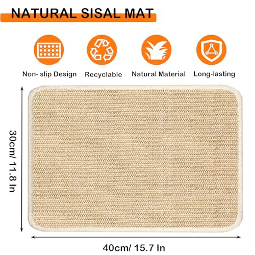 Rabbit Scratching Pad Natural Sisal Bunny Scratch Pad 16 x 12 Inch, Claws and Teeth Care Rabbit Scratcher Mats Chew Toys Indoor Bunny Accessories for Bedding Biting Sleeping Resting(1 Pack) - color: Beige-1, size: 15.7" x 11.8" (1 Pack)
