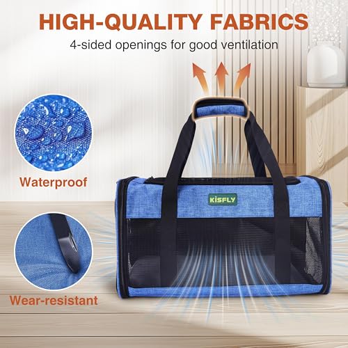 Foldable Cat Carrier 17"x11"x9.5", Soft-Sided Airline Travel Bag | Portable soft carrier with scratch-resistant mesh, top opening and foldable design. Fits cats up to 12 lbs for travel. - color: Blue, size: 17x11x9.5 In