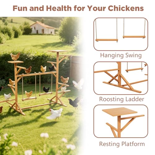 Large Chicken Roosting Bars with 2 Swings, Wooden Chicken Perch for Coop | Let Chickens Run, Play & Stay Healthy, Ideal for Backyard Coops & Farms, Fits 8-12 Chickens - color: C01 Brown