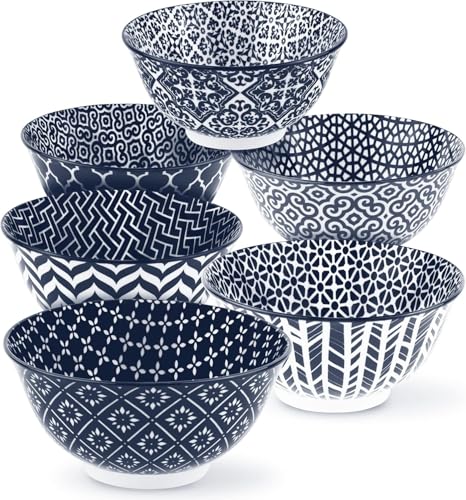 KooK Soup Bowl, Cereal Bowl, Ceramic Cereal Bowls, Microwave, Dishwasher and Freezer Safe, Porcelain Dishes for Soup, Pasta, Salad, Oatmeal, Deep Interior (White & Blue) - color: White & Blue