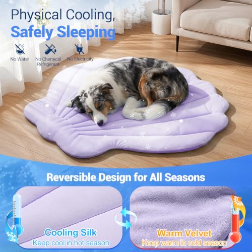Q-Max>0.5 Dog Cooling Mat (Cool&Warm) 40''×40'', L, Shell Purple | Double-Sided Self-Cooling Mat for Dog, Pet Cool Pads for Summer, Crate, Kennel, Machine Washable, Cat Cool Bed, Non-Gel - color: Shell-Macaron Purple, size: L