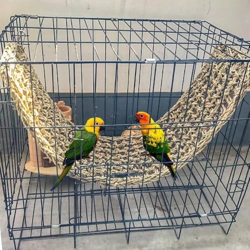 Bird Seagrass Mat 30 x 7 Inch Parrot Natural Seagrass Woven Net Hammock Parakeet Climbing Rope Ladder Mat Chew Toys Cage Accessories for Pigeon Macaw Cockatiel Conure Cockatoo Rat Bearded Dragon - size: 30" × 7"