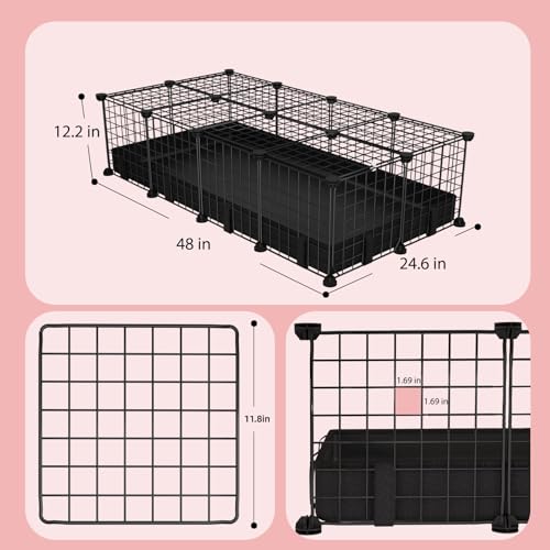 Small Animal Playpen with Waterproof Mat,Guinea Pig Cages,48"*24.6"*12.2"C&C Cage for Hamster,Rabbit,Hedgehog,Chinchilla,Ferret,Indoor Outdoor Portable Metal Wire Yard Fence,Metal Pet Panels-20pcs - color: 20pcs with Mat