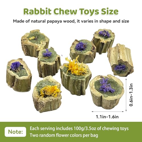 PINVNBY Natural Rabbit Chew Toys, Papaya Wood & Timothy Hay Molar Treats for Bunny Guinea Pig Hamster Chinchilla, Teeth Grinding Snack(3.5oz/100g)