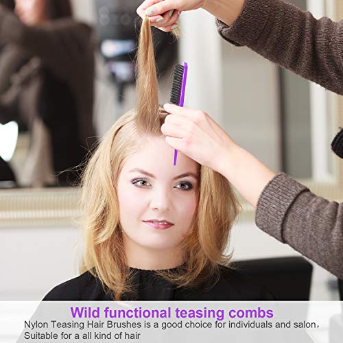Yaomiao 6 Pcs Teasing Brush Set 3 Row Nylon Rat Tail Combs for Fine Hair | Back Combing, Root Lifting, Scalp Massage, Hair Brushes for Women Salon Home Use, Black, Blue, Pink, Purple - color: Black, Blue, Pink, Purple
