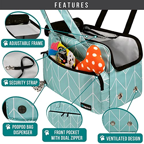 PetAmi Small Dog Purse Carrier, Soft-Sided Pet Carrier Bag with Pockets, Portable Puppy Cat Travel Handbag Tote, Airline Approved Breathable Mesh, Poop Bag Dispenser, Max 18 lbs, Chevron Teal - color: Chevron Teal