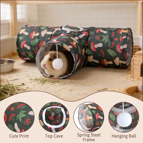 Rypet Guinea Pig Tunnel Hideout 3-Way Collapsible Small Pet Tubes, Mashroom | 3 Way Design for Exploration, Collapsible for Easy Storage, Built-in Play Ball, Hiding & Resting for Hamsters Ferrets - color: Mushroom
