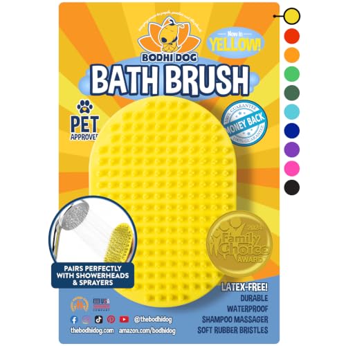 Bodhi Dog Shampoo Brush - Pet Grooming & Bath Supplies for Dogs and Cats - Bath Brush for Long & Short Hair - Premium Scrubber for Shower, Showerhead, Sprayer & Bathing (One Pack, Yellow) - color: Yellow, size: 1 Pack