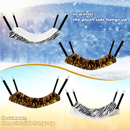Jetec 2 Pack Cat Hammock for Cage, Catio Accessories Reversible Soft Cats Bed with Adjustable Straps and Hooks Double-Sided Linen and Fleece Hanging Hammock for Cats, Kitten(Zebra, Tiger Stripes,L) - size: L