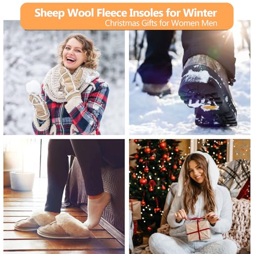 riemot 2 Pairs Women’s Sheepskin Wool Insoles,100% Australian Wool Fleece,15mm Thick Warm Winter Boot Inserts, Cozy Replacement Insoles for Snow Boots, Slippers & Roomy Shoes Beige & Grey EU36/US5 - color: 2 Pairs Beige+grey, size: US 5 Women