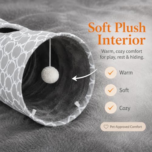 Geometric Straight Cat Tunnel with Plush Inside,Cats Toys Collapsible Tunnel Tube with Balls, for Rabbits, Kittens, Ferrets,Puppy,Diameter 11.8 Inch - size: Extra Large Straight Tunnel