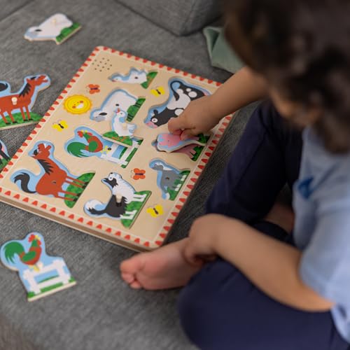 Melissa & Doug Farm Animals Sound Puzzle – 8-Piece Wooden Peg Puzzle with Light-Activated Sounds, Music Learning Toy for Toddlers and Preschoolers Ages 2+ - size: 11.95 x 8.8 x 1.05, style: Farm Animals