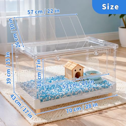 27.6" Large Hamster Cage, 15.4" High Syrian Enclosure | 470 Square Inches Floor Space, 6.5" Deep Base, 360° Panoramic View, Tool-Free Foldable Setup, Fits Dwarf Rodents - size: 27.6"L x 16.9"W x 15.4"H